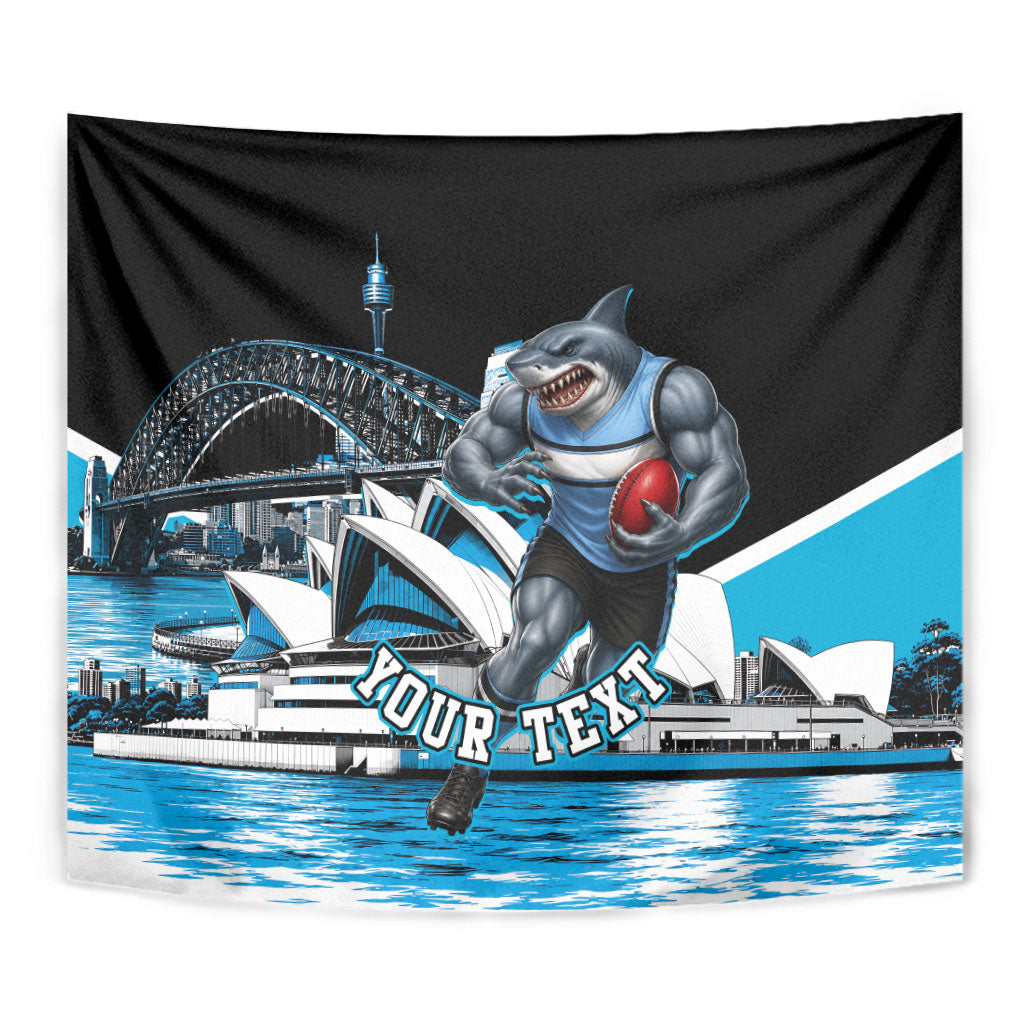 Personalised Sydney Sharks Rugby Tapestry Muscular Mascot Harbour Bridge Skyline Graphic