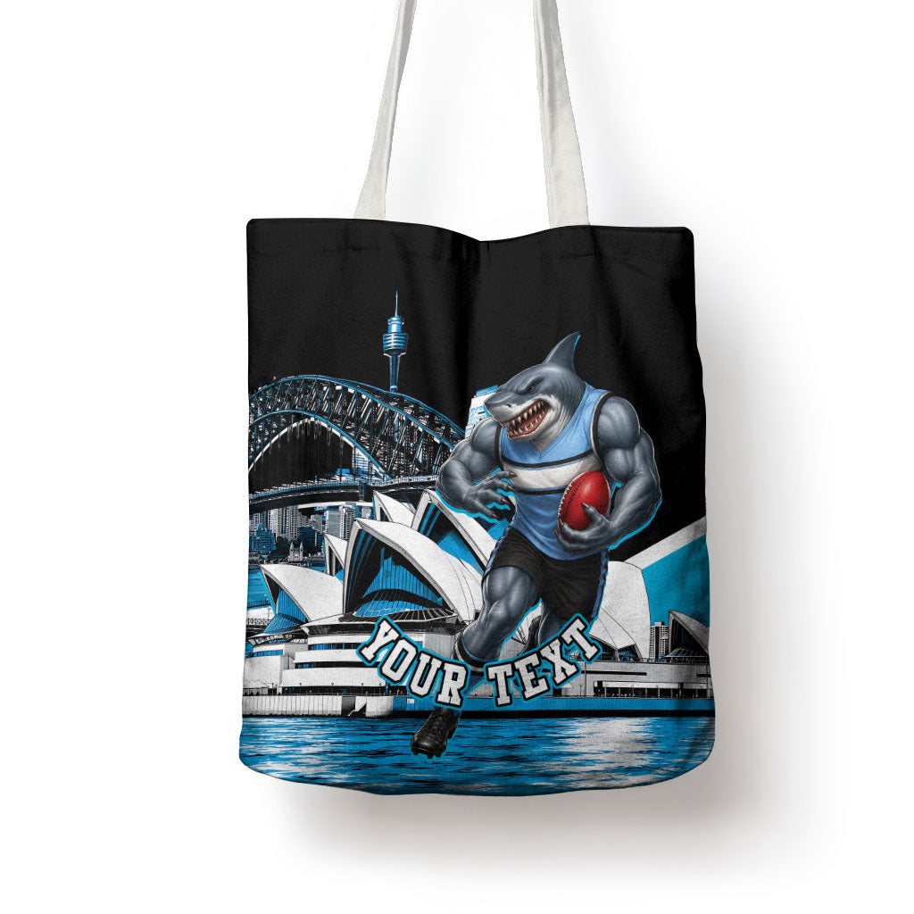 Personalised Sydney Sharks Rugby Tote Bag Muscular Mascot Harbour Bridge Skyline Graphic