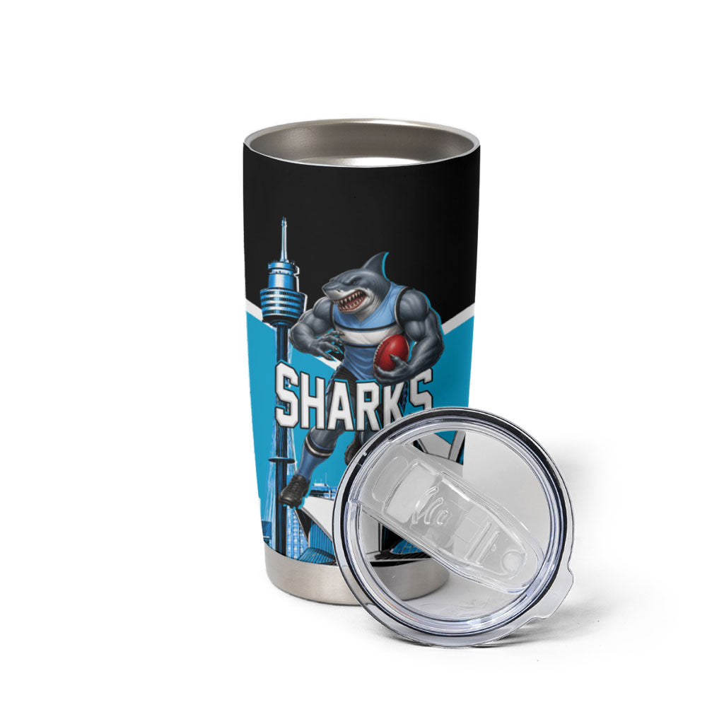 Personalised Sydney Sharks Rugby Tumbler Cup Muscular Mascot Harbour Bridge Skyline Graphic