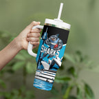 Personalised Sydney Sharks Rugby Tumbler With Handle Muscular Mascot Harbour Bridge Skyline Graphic