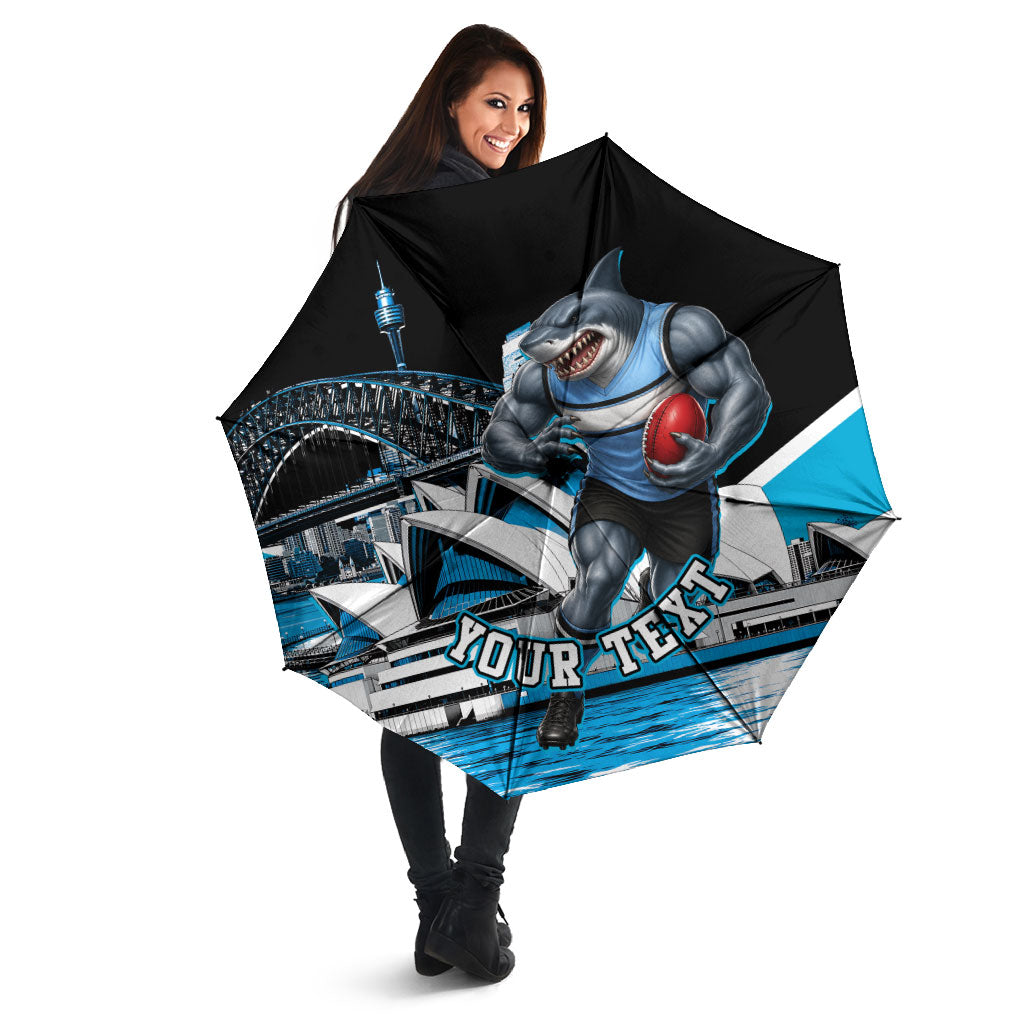 Personalised Sydney Sharks Rugby Umbrella Muscular Mascot Harbour Bridge Skyline Graphic
