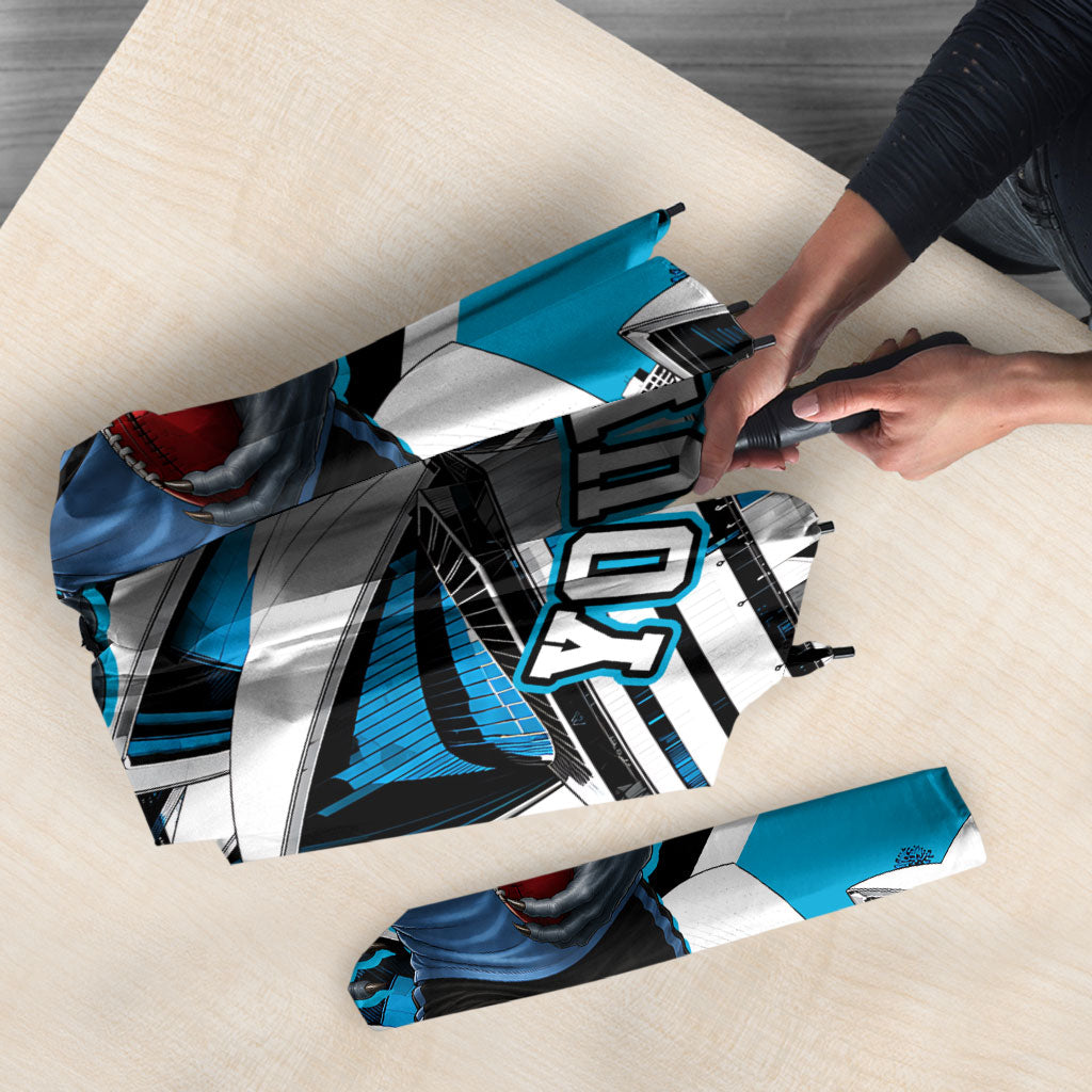 Personalised Sydney Sharks Rugby Umbrella Muscular Mascot Harbour Bridge Skyline Graphic