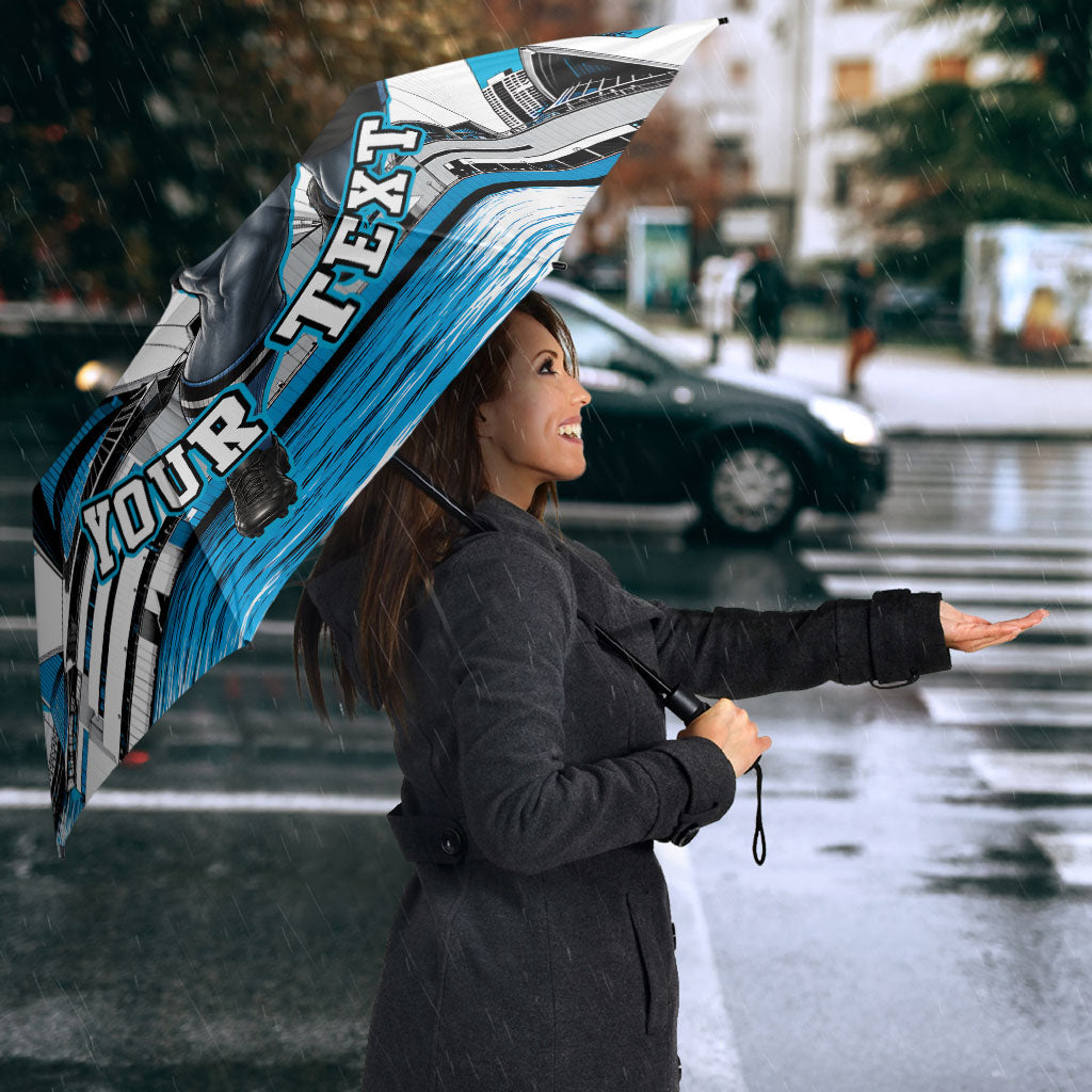 Personalised Sydney Sharks Rugby Umbrella Muscular Mascot Harbour Bridge Skyline Graphic