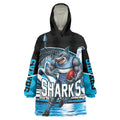 Personalised Sydney Sharks Rugby Wearable Blanket Hoodie Muscular Mascot Harbour Bridge Skyline Graphic