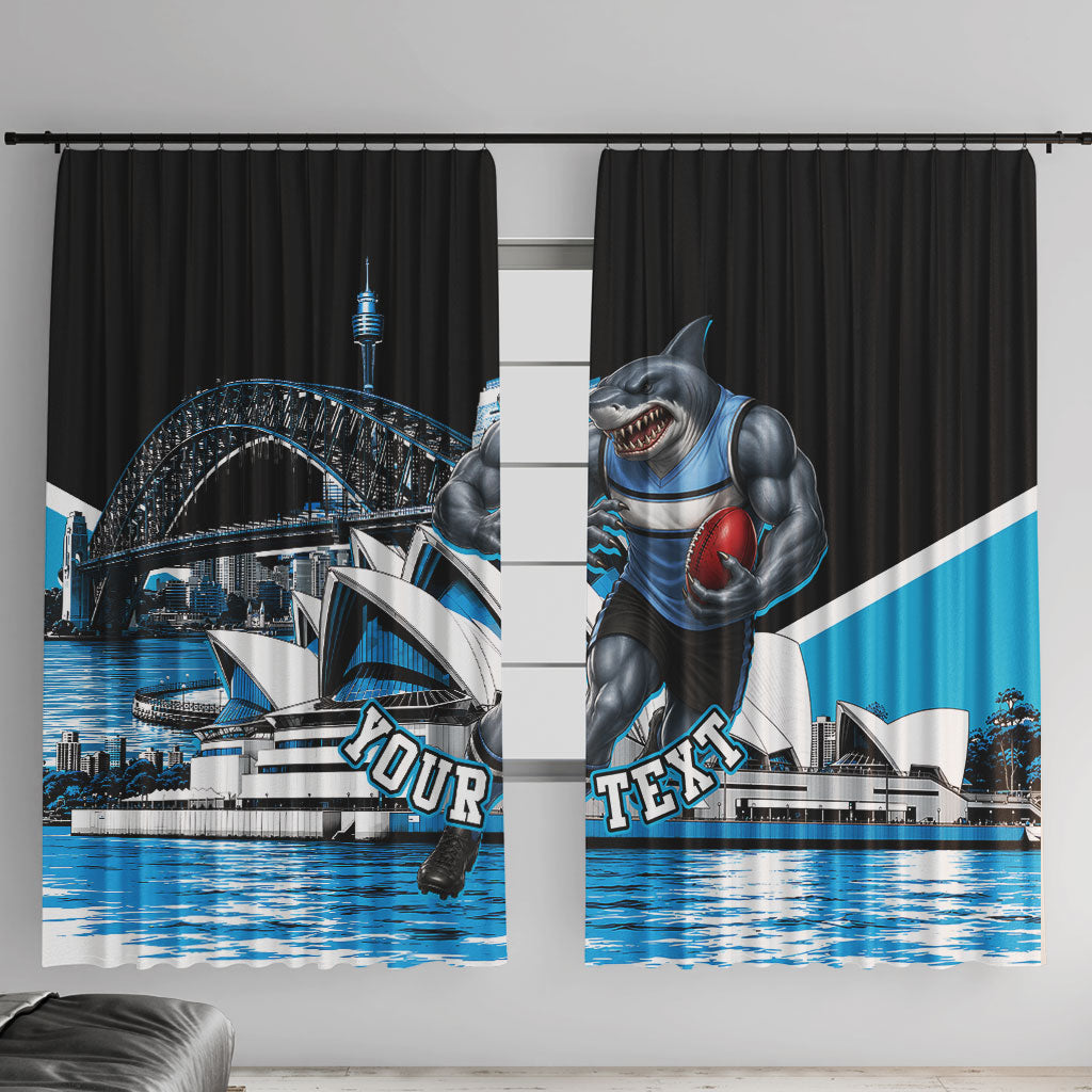 Personalised Sydney Sharks Rugby Window Curtain Muscular Mascot Harbour Bridge Skyline Graphic