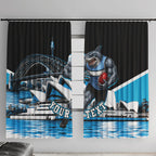 Personalised Sydney Sharks Rugby Window Curtain Muscular Mascot Harbour Bridge Skyline Graphic