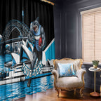 Personalised Sydney Sharks Rugby Window Curtain Muscular Mascot Harbour Bridge Skyline Graphic