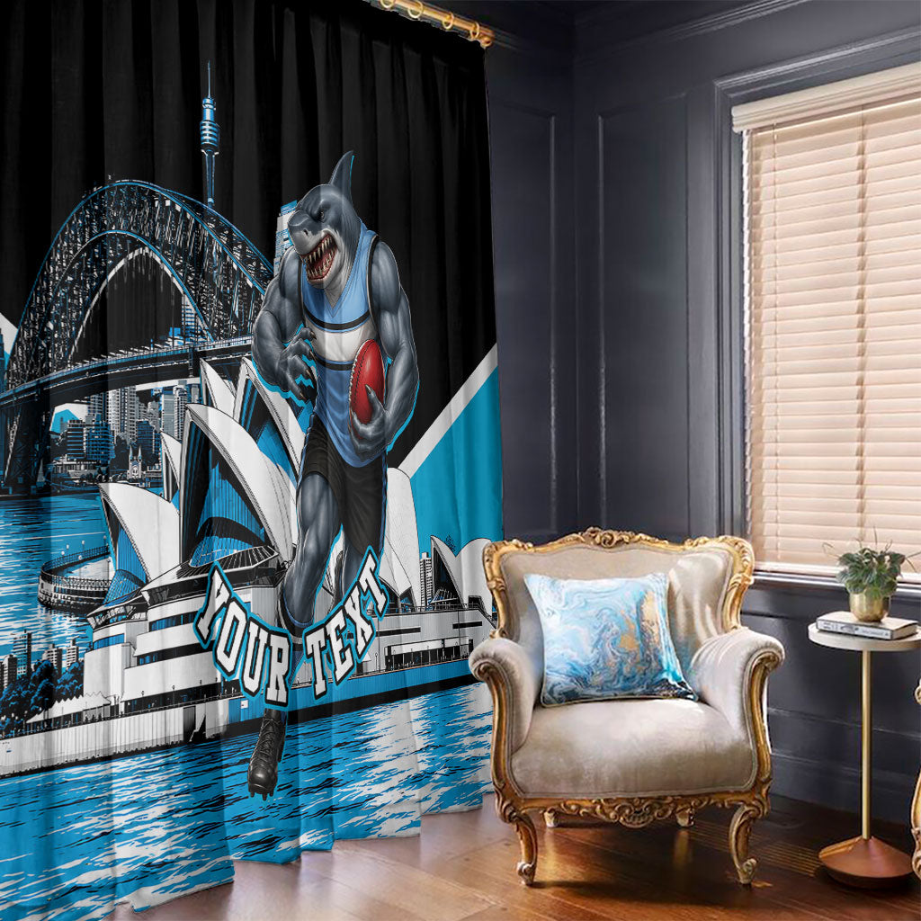 Personalised Sydney Sharks Rugby Window Curtain Muscular Mascot Harbour Bridge Skyline Graphic