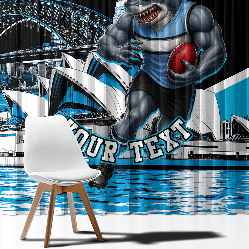 Personalised Sydney Sharks Rugby Window Curtain Muscular Mascot Harbour Bridge Skyline Graphic