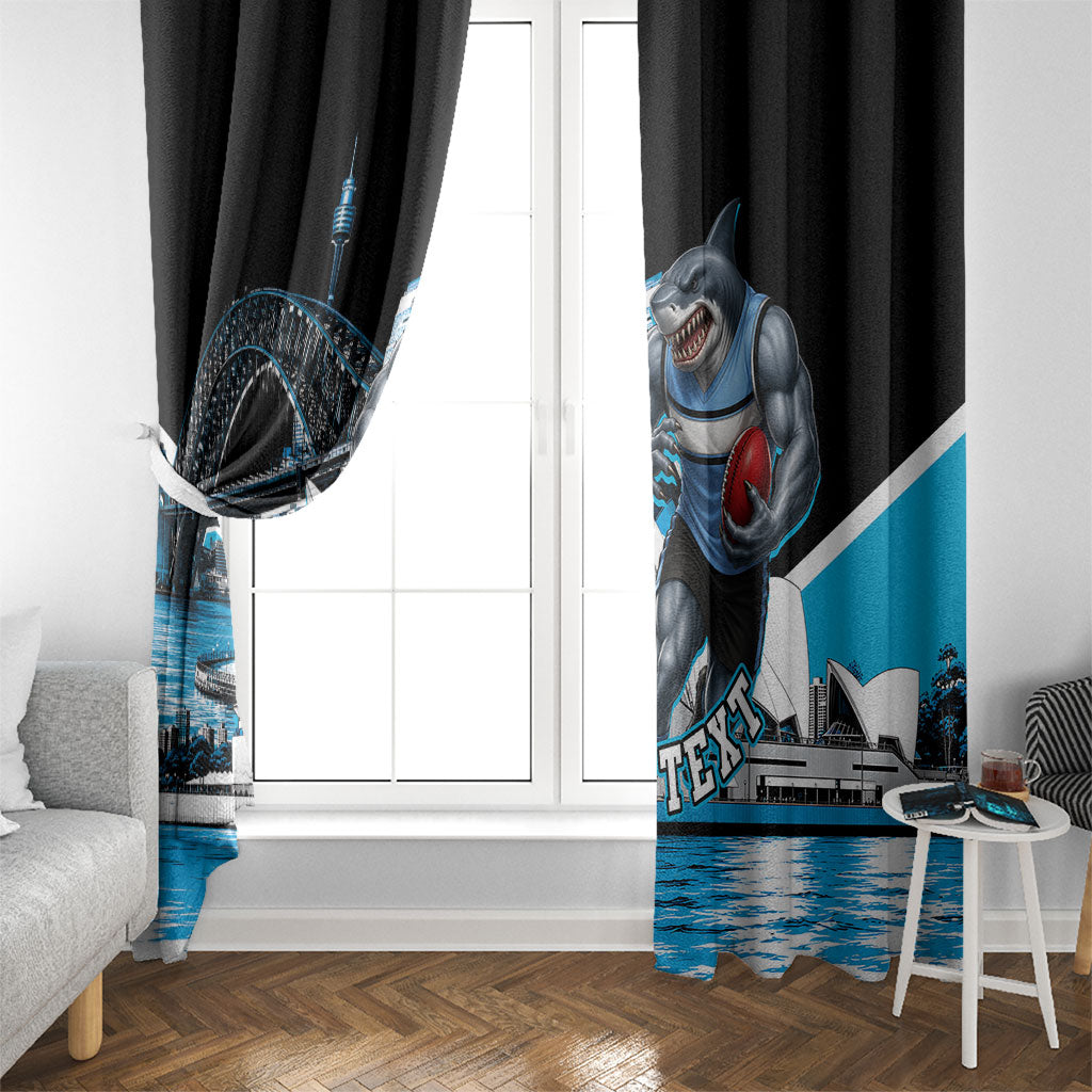 Personalised Sydney Sharks Rugby Window Curtain Muscular Mascot Harbour Bridge Skyline Graphic