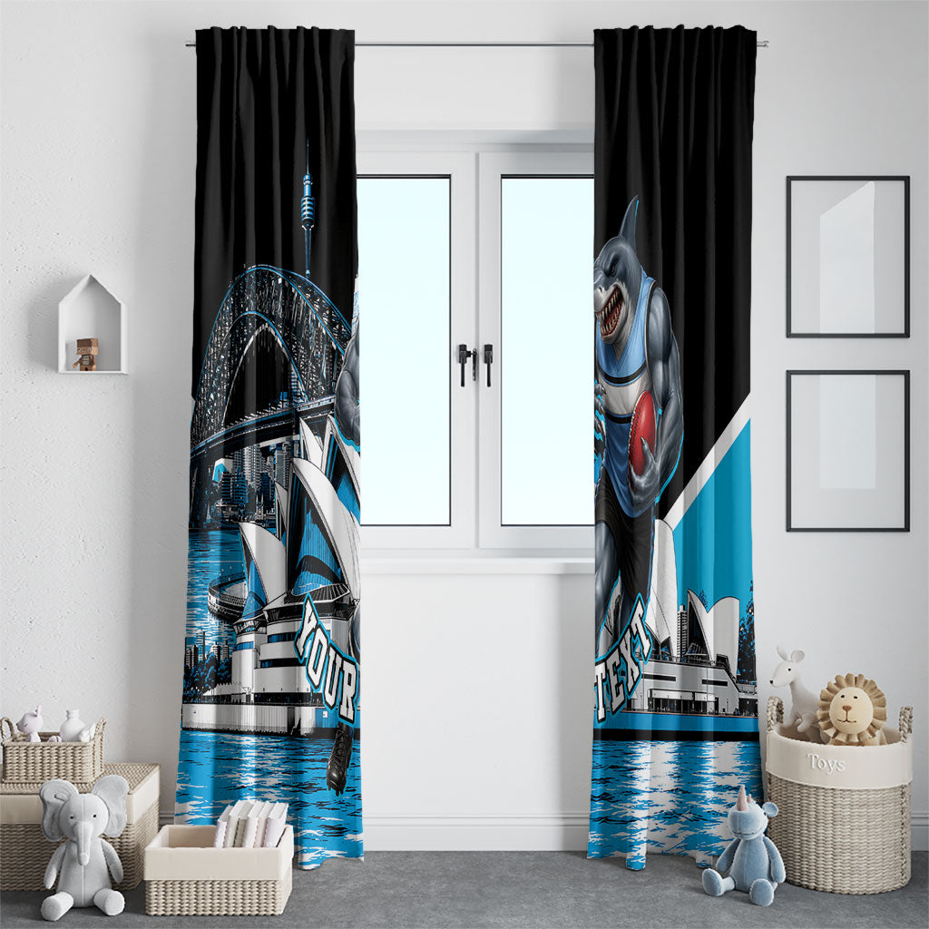 Personalised Sydney Sharks Rugby Window Curtain Muscular Mascot Harbour Bridge Skyline Graphic