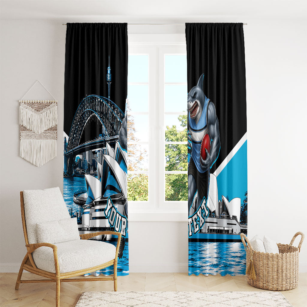 Personalised Sydney Sharks Rugby Window Curtain Muscular Mascot Harbour Bridge Skyline Graphic