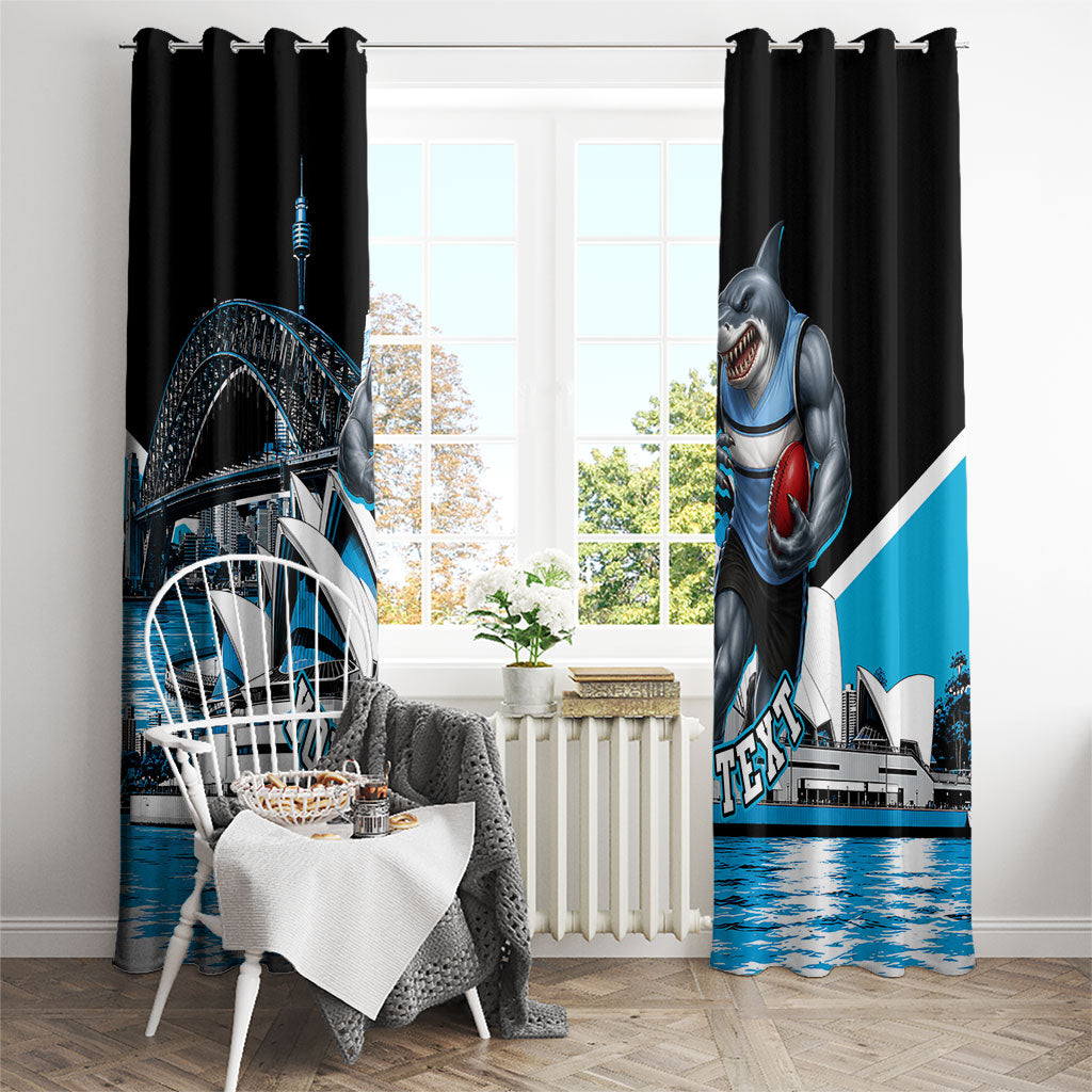 Personalised Sydney Sharks Rugby Window Curtain Muscular Mascot Harbour Bridge Skyline Graphic