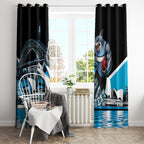 Personalised Sydney Sharks Rugby Window Curtain Muscular Mascot Harbour Bridge Skyline Graphic
