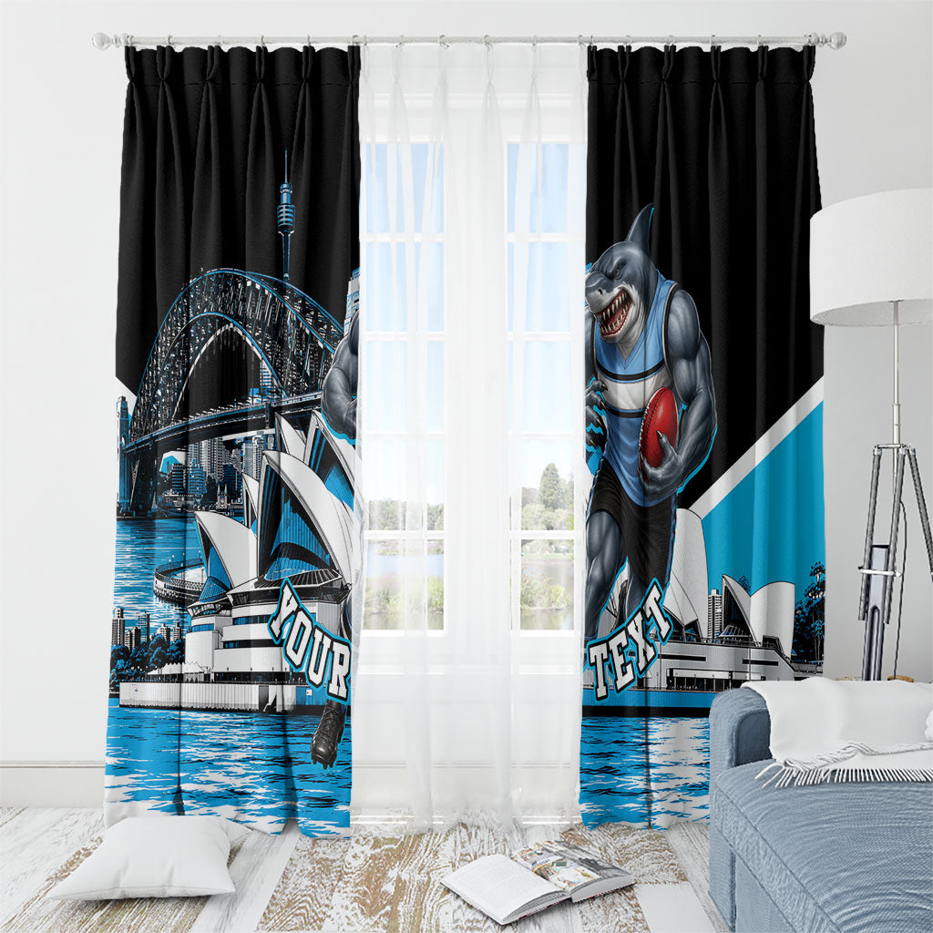 Personalised Sydney Sharks Rugby Window Curtain Muscular Mascot Harbour Bridge Skyline Graphic