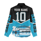 Personalised Sydney Sharks Rugby Women Casual Shirt Muscular Mascot Harbour Bridge Skyline Graphic