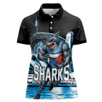 Personalised Sydney Sharks Rugby Women Polo Shirt Muscular Mascot Harbour Bridge Skyline Graphic