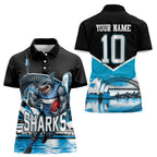 Personalised Sydney Sharks Rugby Women Polo Shirt Muscular Mascot Harbour Bridge Skyline Graphic