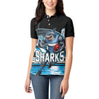 Personalised Sydney Sharks Rugby Women Polo Shirt Muscular Mascot Harbour Bridge Skyline Graphic