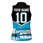 Personalised Sydney Sharks Rugby Women Sleeveless Polo Shirt Muscular Mascot Harbour Bridge Skyline Graphic