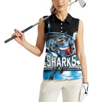 Personalised Sydney Sharks Rugby Women Sleeveless Polo Shirt Muscular Mascot Harbour Bridge Skyline Graphic