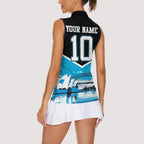 Personalised Sydney Sharks Rugby Women Sleeveless Polo Shirt Muscular Mascot Harbour Bridge Skyline Graphic