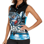 Personalised Sydney Sharks Rugby Women Sleeveless Polo Shirt Muscular Mascot Harbour Bridge Skyline Graphic