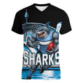 Personalised Sydney Sharks Rugby Women V-Neck T-Shirt Muscular Mascot Harbour Bridge Skyline Graphic