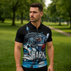 Personalised Sydney Sharks Rugby Zipper Polo Shirt Muscular Mascot Harbour Bridge Skyline Graphic