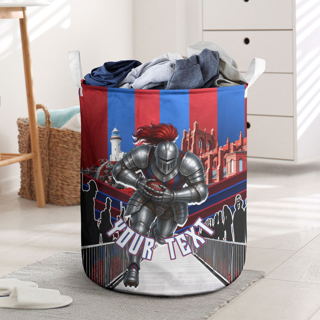Personalised Newcastle Knights Rugby Laundry Basket Armored Knight Mascot City Landmark Graphic