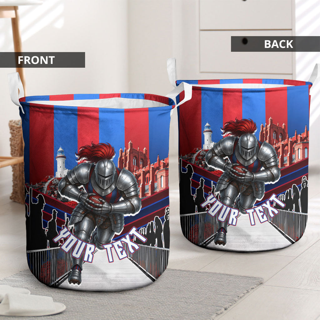 Personalised Newcastle Knights Rugby Laundry Basket Armored Knight Mascot City Landmark Graphic