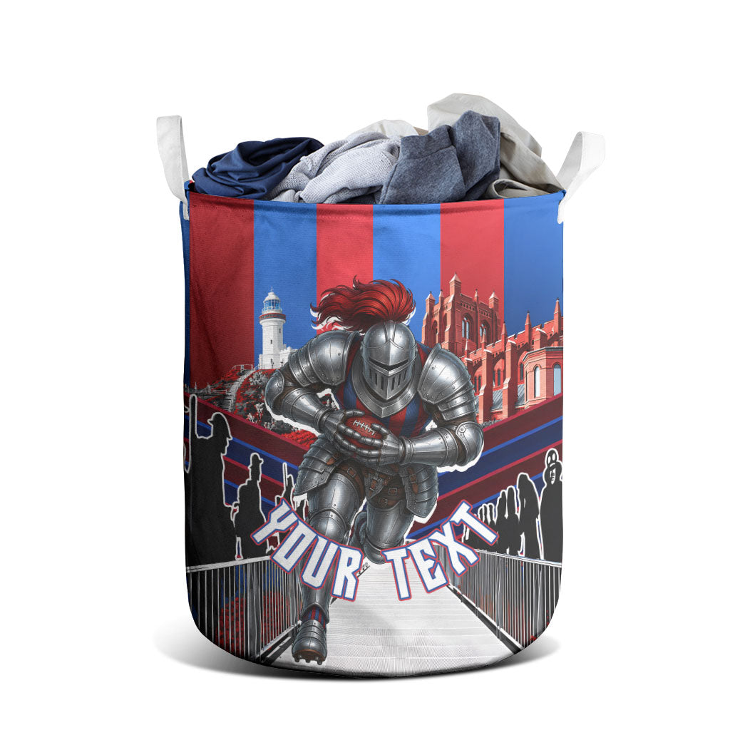 Personalised Newcastle Knights Rugby Laundry Basket Armored Knight Mascot City Landmark Graphic