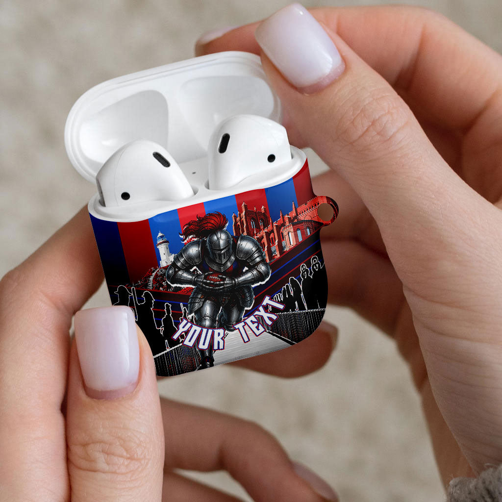 Personalised Newcastle Knights Rugby AirPods Case Armored Knight Mascot City Landmark Graphic