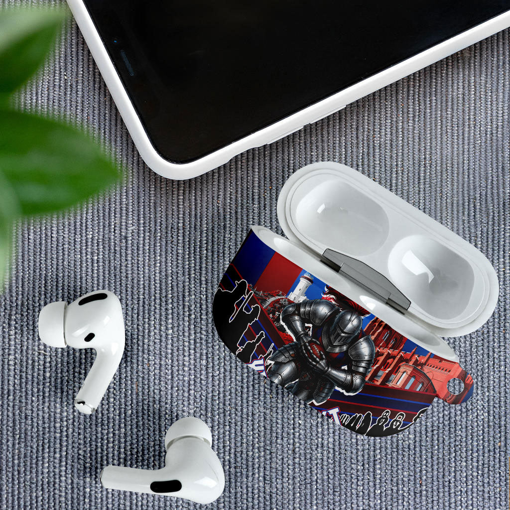 Personalised Newcastle Knights Rugby AirPods Case Armored Knight Mascot City Landmark Graphic