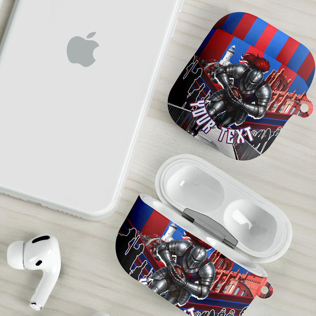 Personalised Newcastle Knights Rugby AirPods Case Armored Knight Mascot City Landmark Graphic