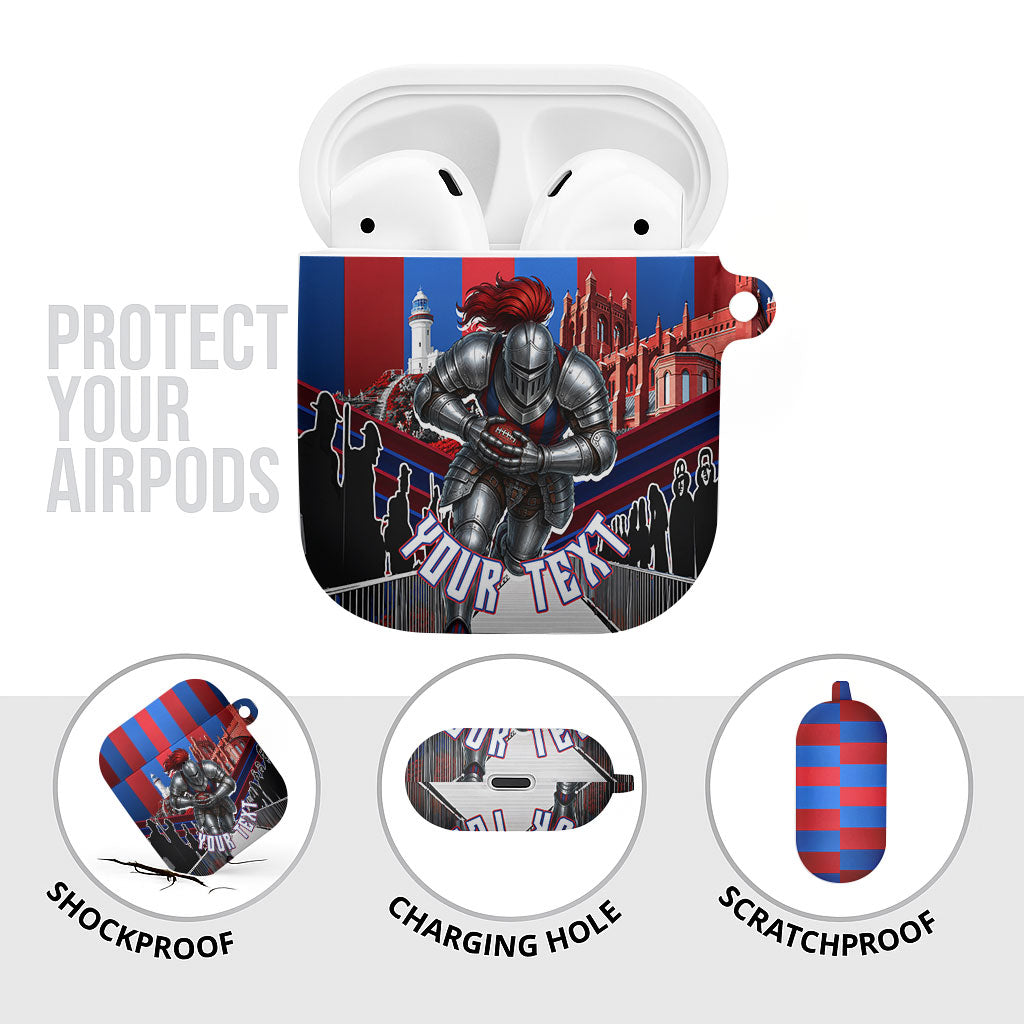 Personalised Newcastle Knights Rugby AirPods Case Armored Knight Mascot City Landmark Graphic