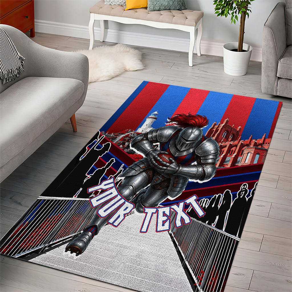 Personalised Newcastle Knights Rugby Area Rug Armored Knight Mascot City Landmark Graphic