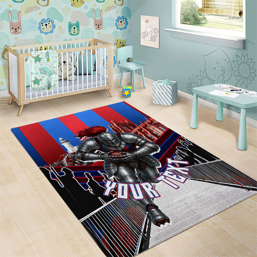 Personalised Newcastle Knights Rugby Area Rug Armored Knight Mascot City Landmark Graphic