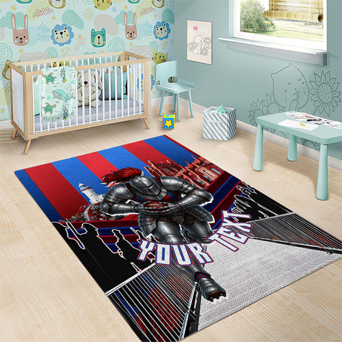 Personalised Newcastle Knights Rugby Area Rug Armored Knight Mascot City Landmark Graphic