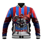 Personalised Newcastle Knights Rugby Baseball Jacket Armored Knight Mascot City Landmark Graphic