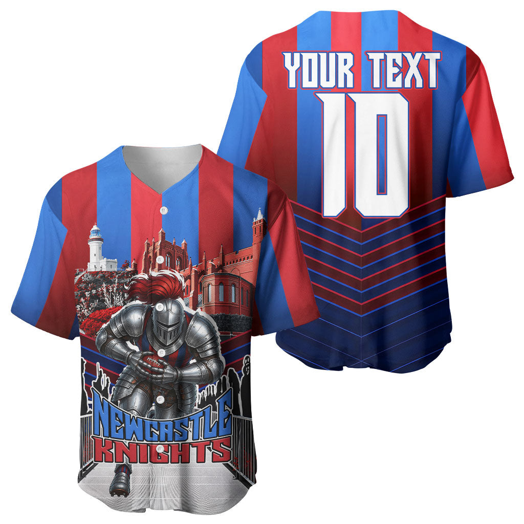 Personalised Newcastle Knights Rugby Baseball Jersey Armored Knight Mascot City Landmark Graphic