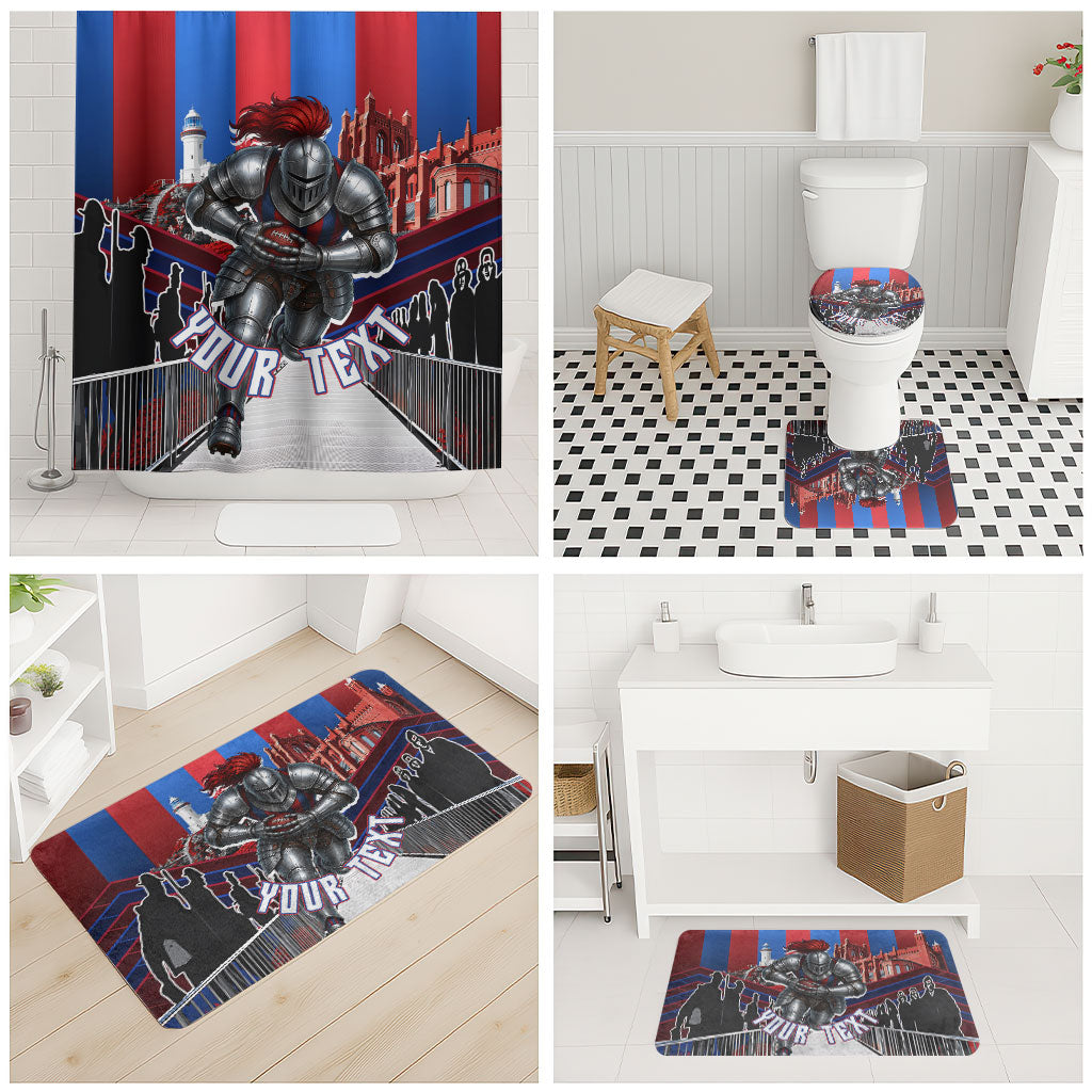 Personalised Newcastle Knights Rugby Bathroom Set Armored Knight Mascot City Landmark Graphic