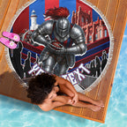 Personalised Newcastle Knights Rugby Beach Blanket Armored Knight Mascot City Landmark Graphic