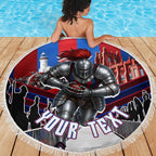 Personalised Newcastle Knights Rugby Beach Blanket Armored Knight Mascot City Landmark Graphic