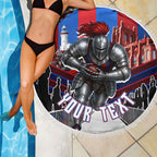 Personalised Newcastle Knights Rugby Beach Blanket Armored Knight Mascot City Landmark Graphic