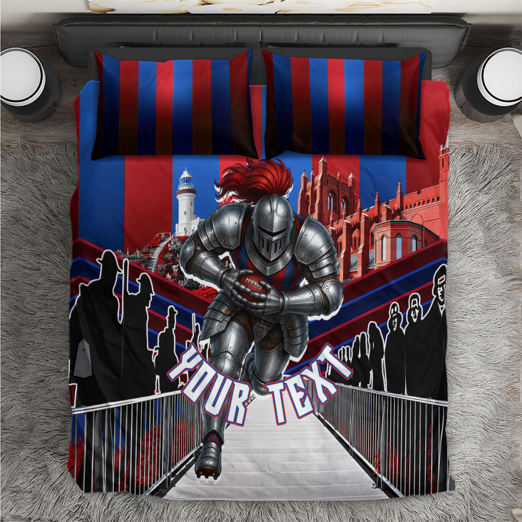 Personalised Newcastle Knights Rugby Bedding Set Armored Knight Mascot City Landmark Graphic