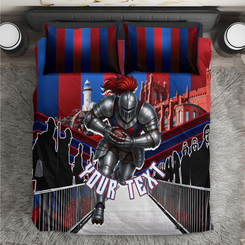 Personalised Newcastle Knights Rugby Bedding Set Armored Knight Mascot City Landmark Graphic
