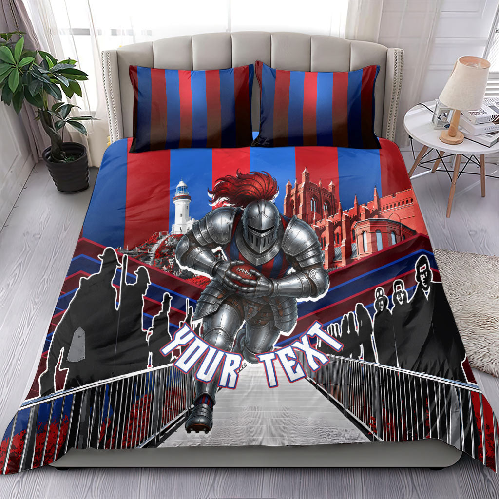 Personalised Newcastle Knights Rugby Bedding Set Armored Knight Mascot City Landmark Graphic