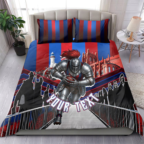 Personalised Newcastle Knights Rugby Bedding Set Armored Knight Mascot City Landmark Graphic