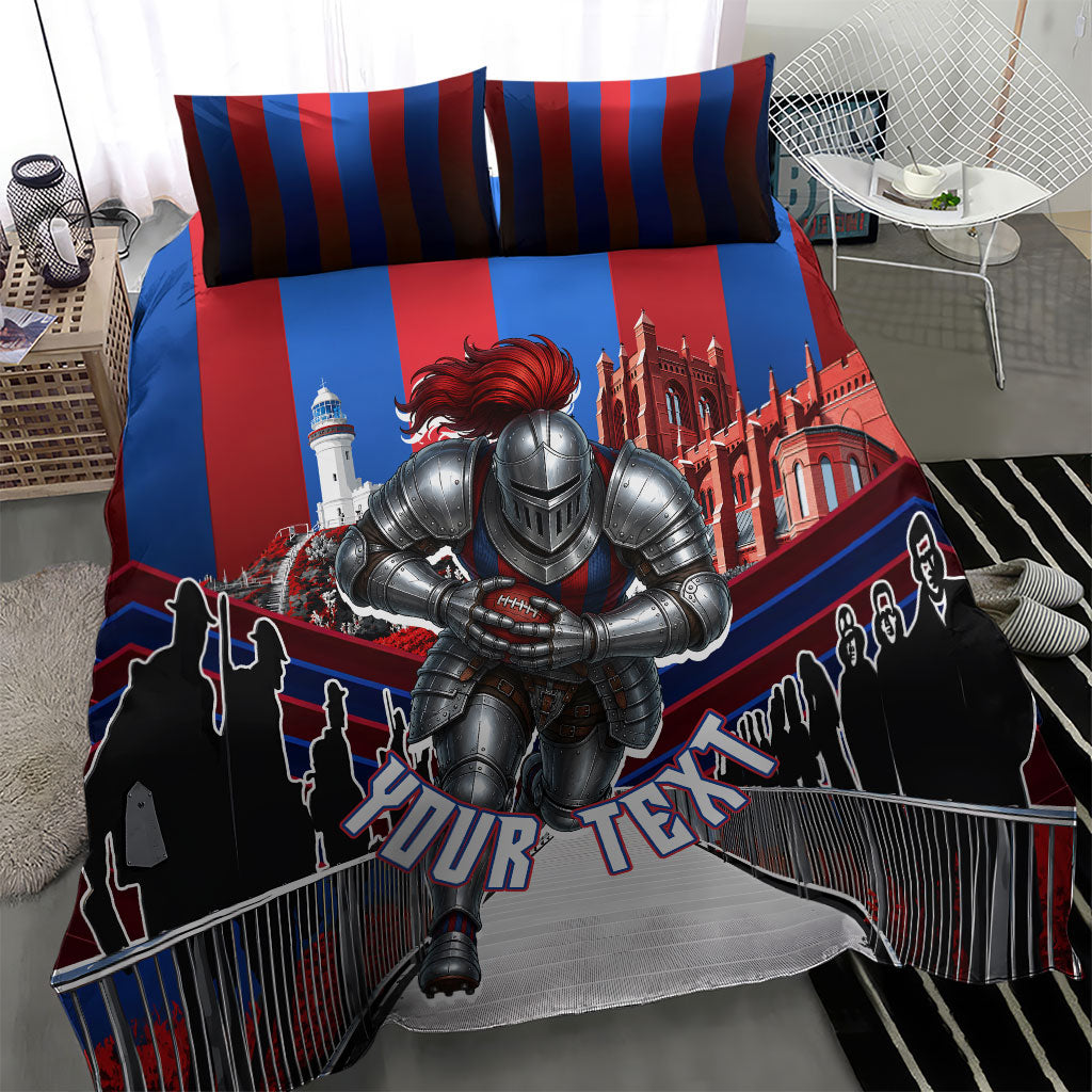 Personalised Newcastle Knights Rugby Bedding Set Armored Knight Mascot City Landmark Graphic
